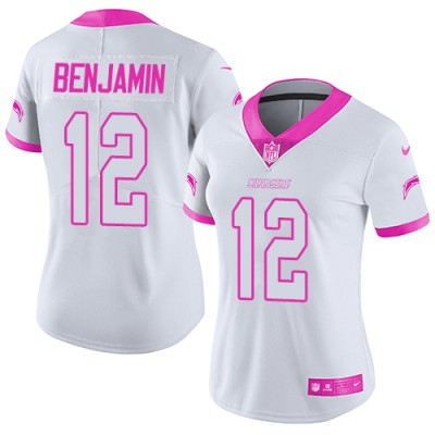 Nike Los Angeles Chargers #12 Travis Benjamin WhitePink Women's Stitched NFL Limited Rush Fashion Jersey
